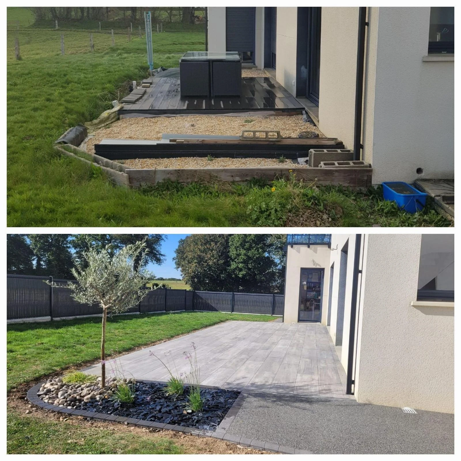 Agencement d'une terrasse avec une création de massif