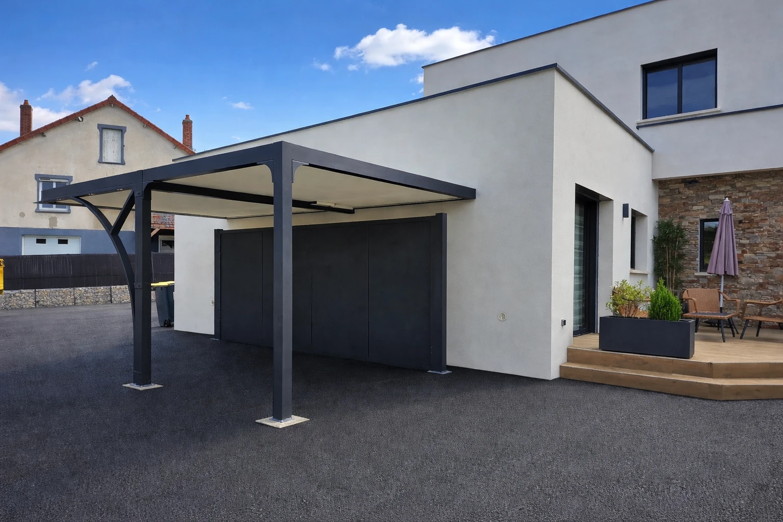 Carport adossé Classic' Toit plat avec dégagement