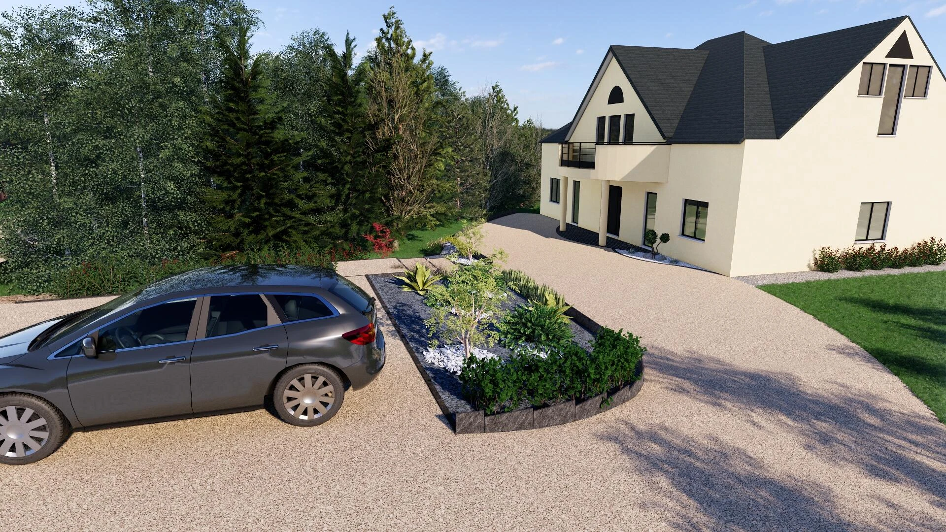 Cour en Gravistar® avec paillis Ardoise