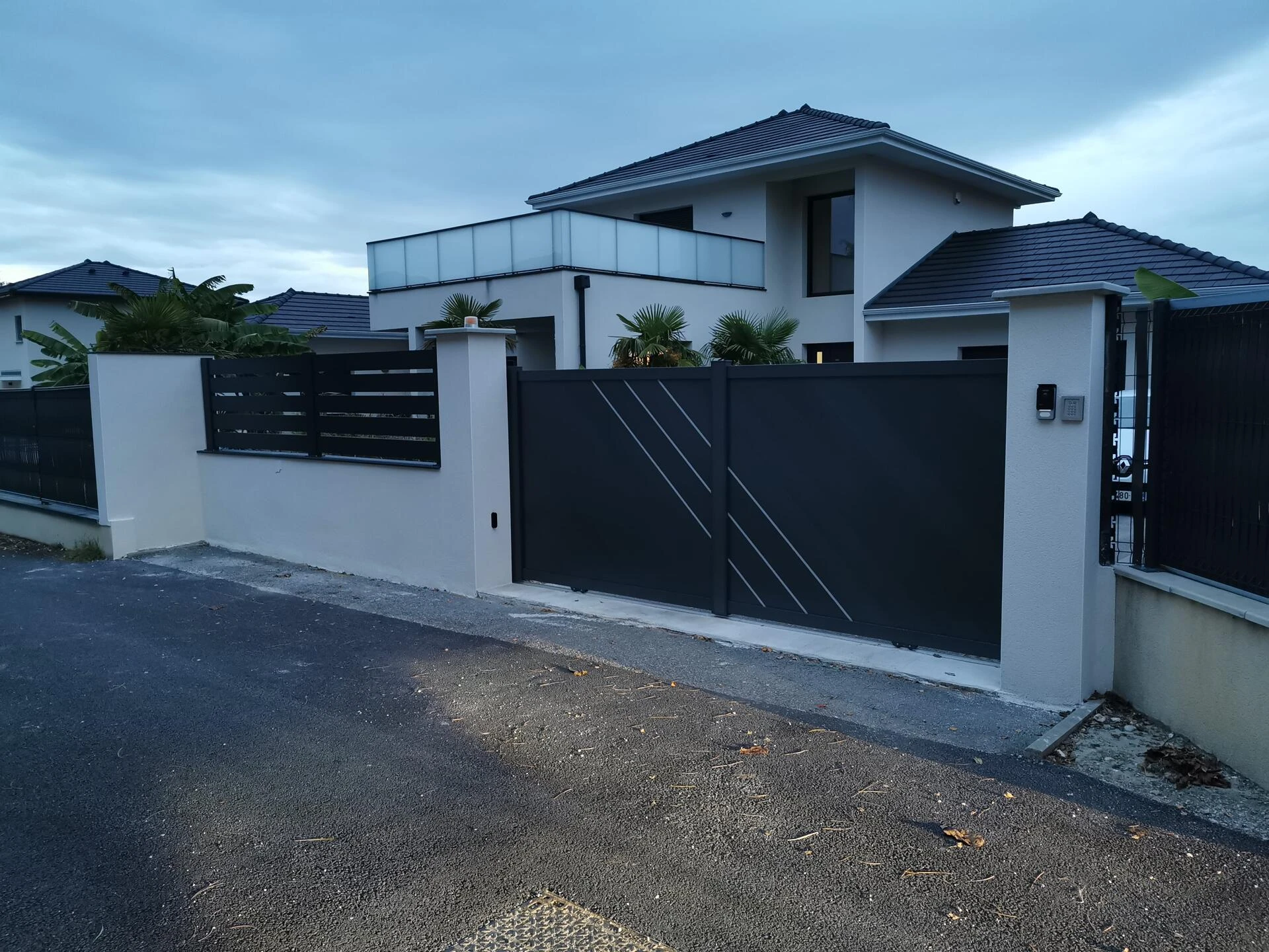 Portail avec décor et clôture en aluminium