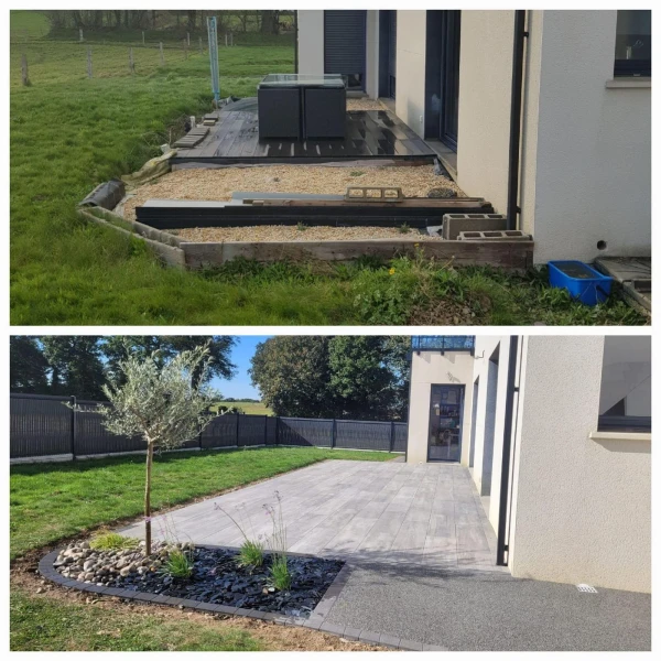 Agencement d'une terrasse avec une création de massif