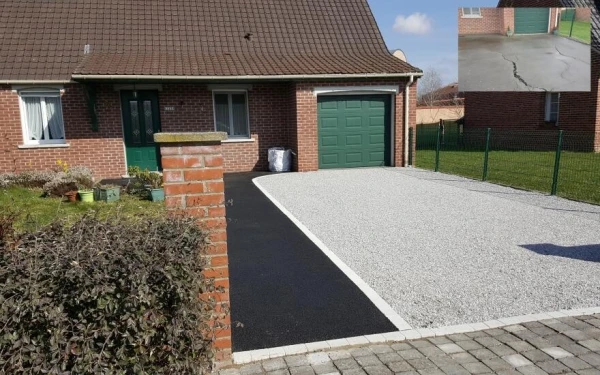 Allée de garage en enrobé noir à chaud et Alvéostar®
