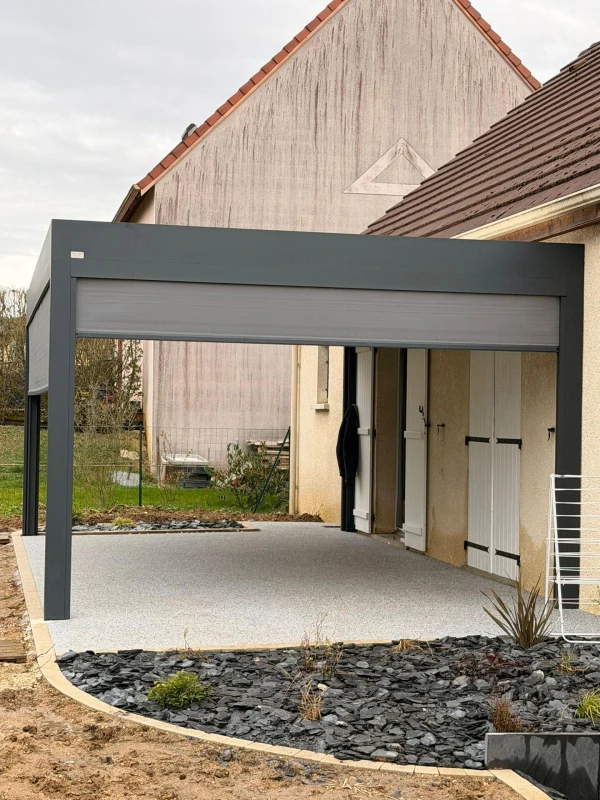 Pergola Bio Classic avec stores gris