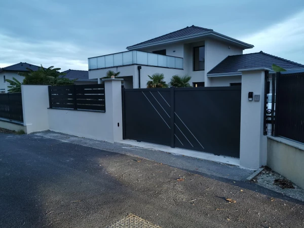 Portail avec décor et clôture en aluminium